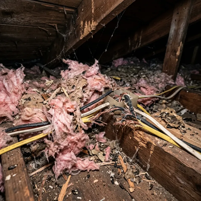 Contaminated ceiling insulation being assessed in a Calder Park roof space