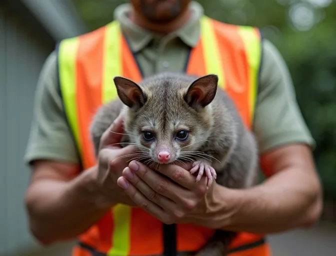 Animal handler safely recovering a deceased possum in Calder Park